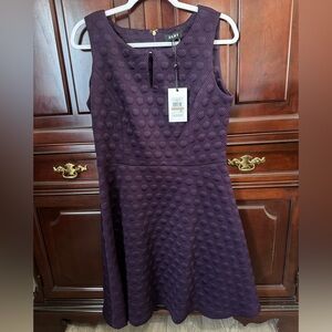 DKNY Purple Sleeveless Fit Flair Dot Dress, Size 12, NWT